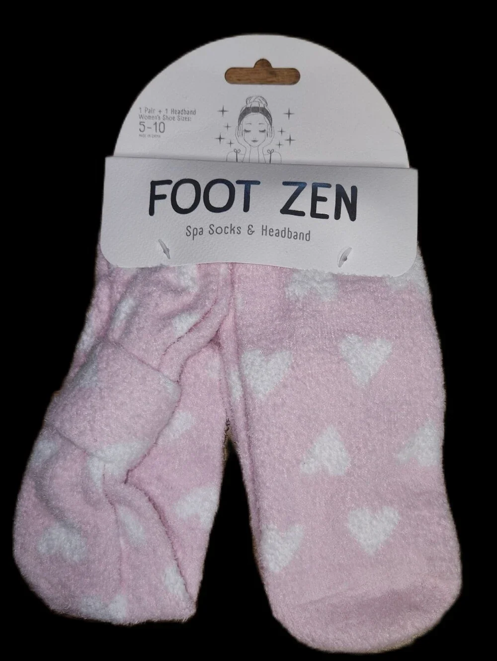 Choice Of Color*FOOT ZEN Spa Socks & Headband Pink Hearts Or Blue Polka Dot Set
